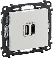 Розетка USB тип A+С без рамки Legrand Valena Life 2-м. 3000мА белый картинка